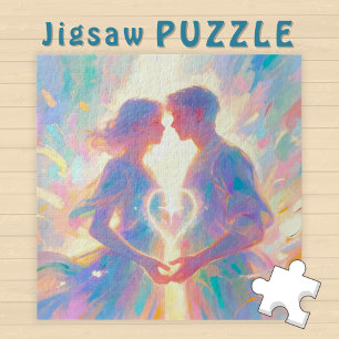 Romantic Twin Soul Love Man and Woman with Heart - Jigsaw Puzzle
