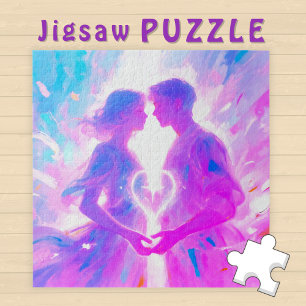 Romantic Twin Soul Love Man and Woman with Heart - Jigsaw Puzzle