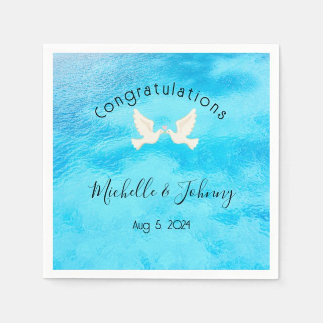 Romantic - two doves with pink heart on blue napkin (Front)