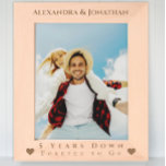 Romantic Two Hearts Newlywed Wedding Photo<br><div class="desc">Romantic Two Hearts Newlywed Wedding Photo Laser Etched Wood Frames, . Bride and Groom's Names at top of frame with a heart in each top corner. Five Years Down and Forever to Go at the bottom. Perfect for newlyweds 1st Christmas or for A 5th Wedding Anniversary Gift, according to tradition...</div>