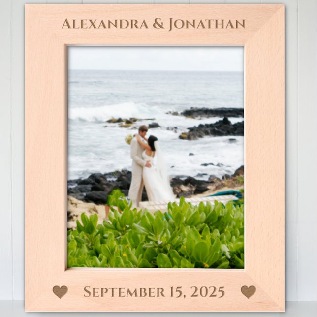 Romantic Two Hearts Newlywed Wedding Photo  Etched Frames (Creator Uploaded)