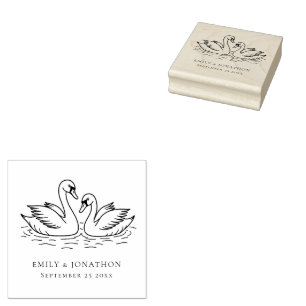 Romantic Two Swans In Love Wedding Rubber Stamp