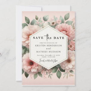Romantic Typography Pink Floral Wedding Save The Date