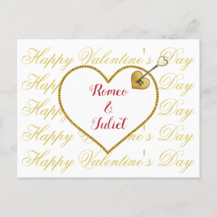 Romantic Typography Red Gold Heart Valentines Day Holiday Postcard