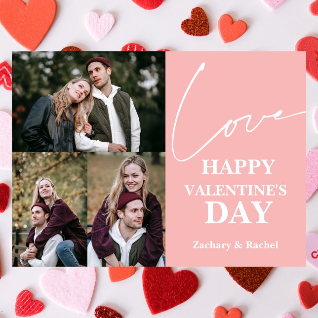 Romantic Typography Valentines day couple 3 photo Holiday Card (Creator Uploaded)