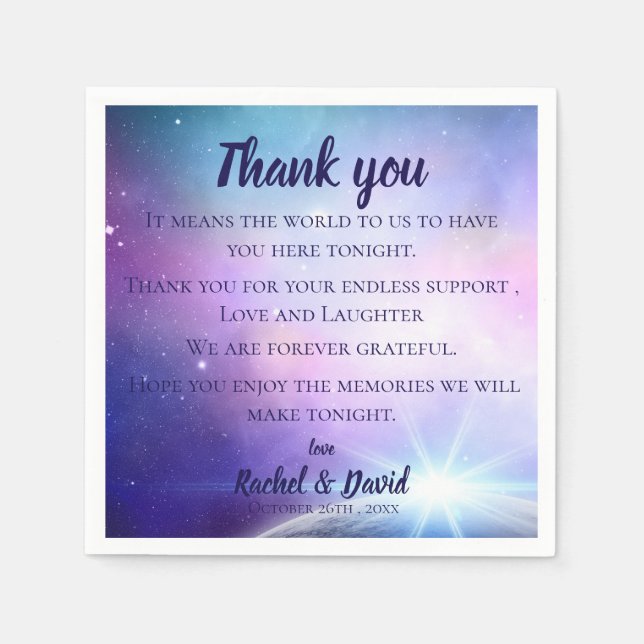 Romantic Under The Stars Wedding Thank you Message Napkin (Front)