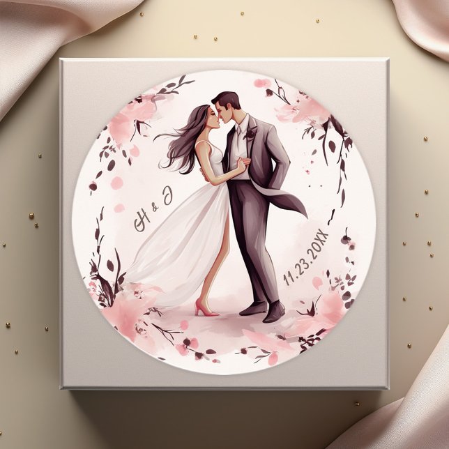 Romantic Unique Couple Wedding Classic Round Sticker (Romantic Unique Couple Wedding Classic Round Sticker)