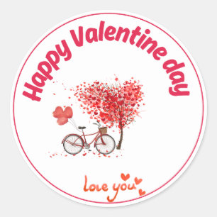 Romantic Valentine Bicycle and Heart Tree Love You Classic Round Sticker