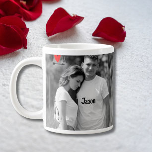 Romantic Valentine Couple Photo I Red Heart U Name Large Coffee Mug