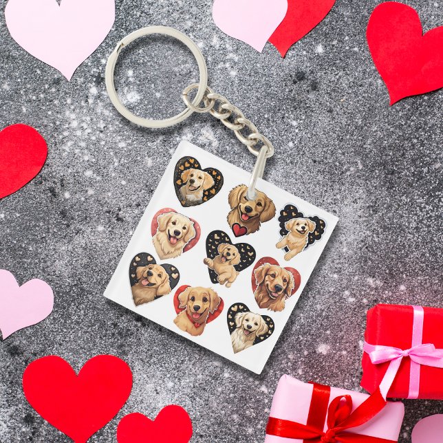 Romantic Valentine Golden Retriever Dog Key Ring (Romantic Valentine Golden Retriever Dog Keychain)