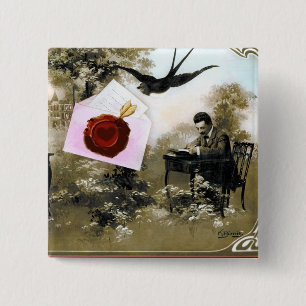 ROMANTIC VALENTINE LETTER ,RED WAX SEAL 15 CM SQUARE BADGE