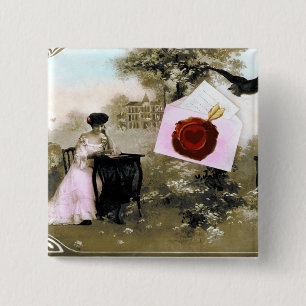ROMANTIC VALENTINE LETTER ,RED WAX SEAL 15 CM SQUARE BADGE