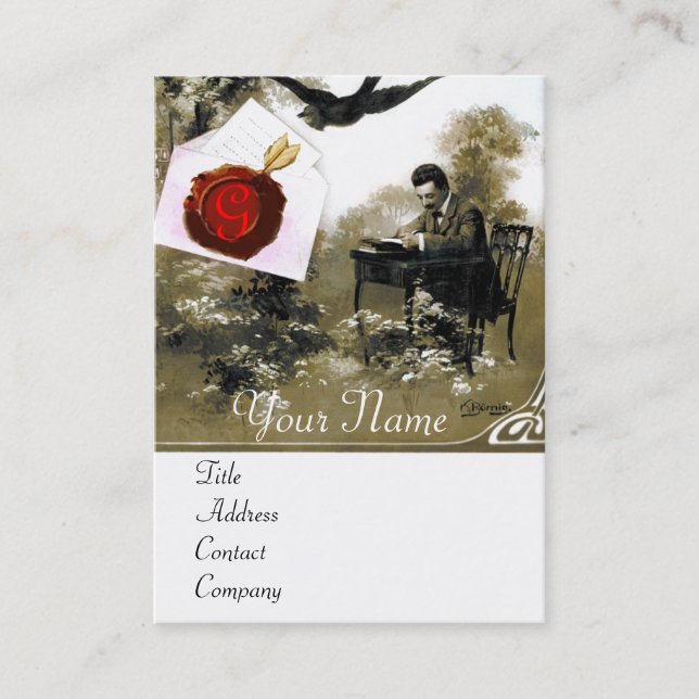 ROMANTIC VALENTINE LETTER ,RED WAX SEAL MONOGRAM BUSINESS CARD (Front)