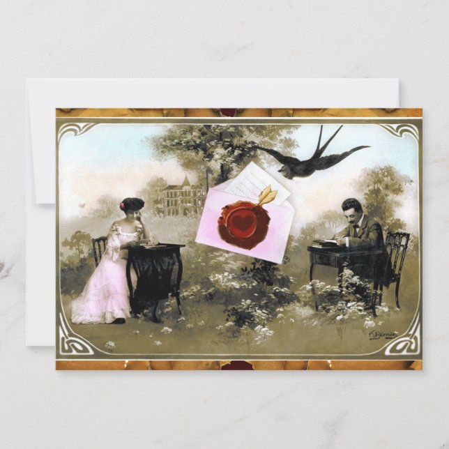 ROMANTIC VALENTINE LETTER ,RED WAX SEAL MONOGRAM INVITATION (Front)