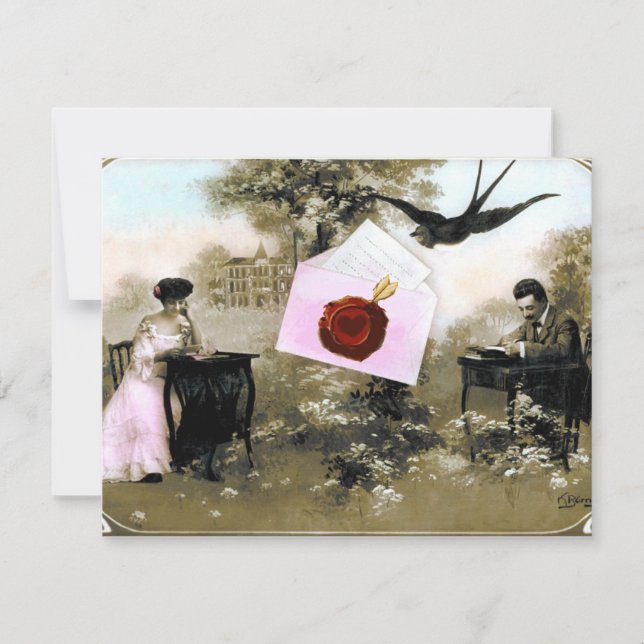 ROMANTIC VALENTINE LETTER ,RED WAX SEAL MONOGRAM INVITATION (Front)