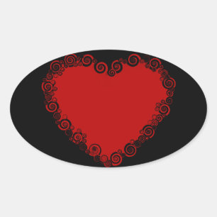 Romantic Valentine Love Heart Red Oval Sticker