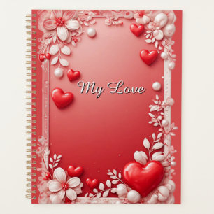 Romantic Valentine Love Hearts Floral Frame Planner
