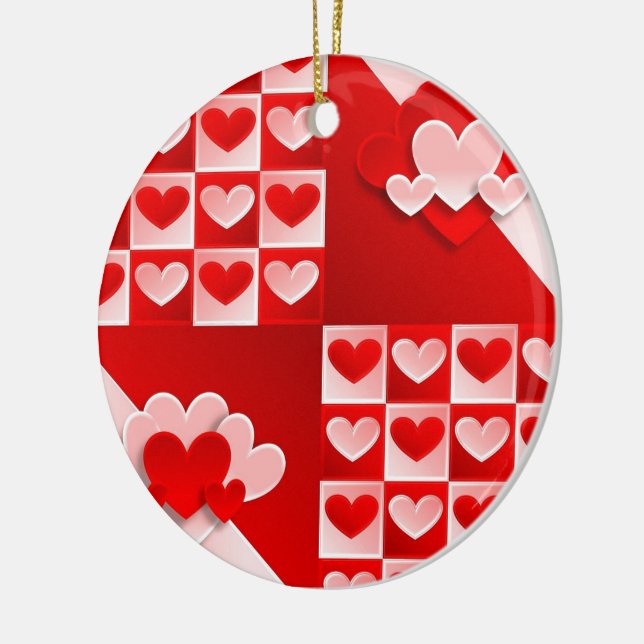 Romantic Valentine Love Hearts Red White Heart Ceramic Tree Decoration (Left)
