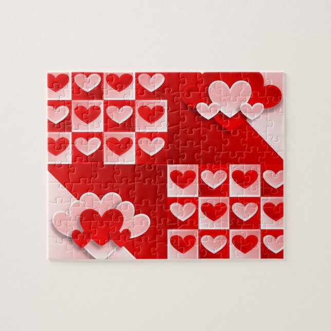 Romantic Valentine Love Hearts Red White Heart Jigsaw Puzzle (Horizontal)