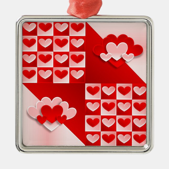 Romantic Valentine Love Hearts Red White Heart Metal Tree Decoration (Front)