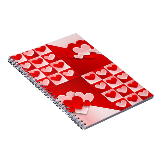 Romantic Valentine Love Hearts Red White Heart Spiral Notebook (Right Side)