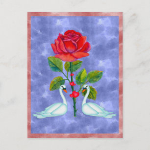 Romantic Valentine Swans Holiday Postcard