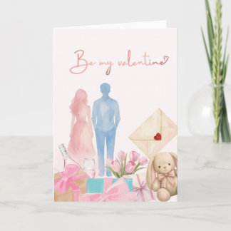 Romantic Valentine's card with couple, gifts &