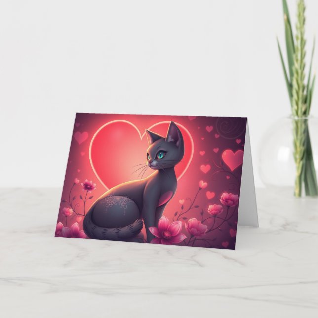 Romantic Valentines Cat Card (Front)