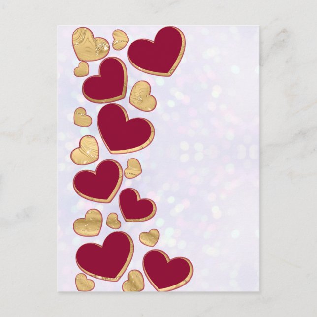 Romantic Valentine's Day | Burgundy & Gold Heart Holiday Postcard (Front)