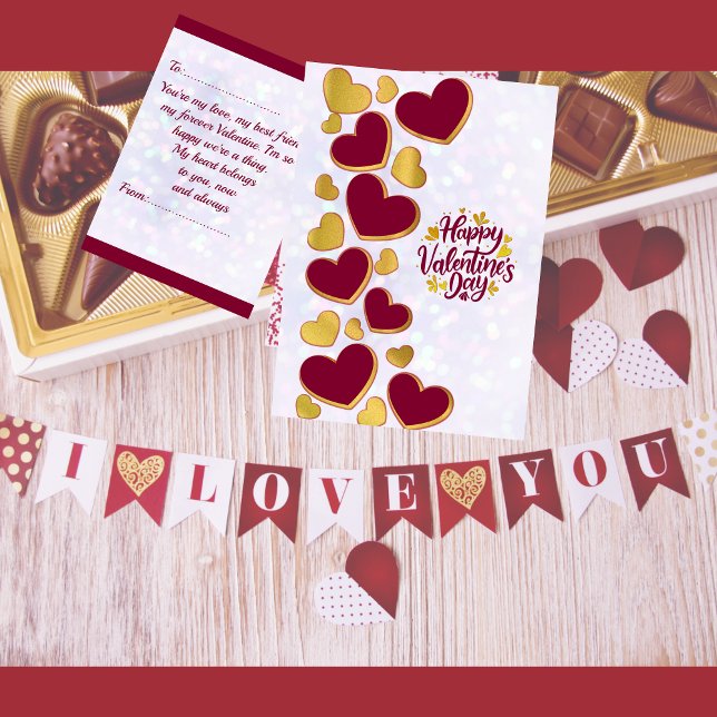Romantic Valentine's Day | Burgundy & Gold Heart I Invitation (Creator Uploaded)