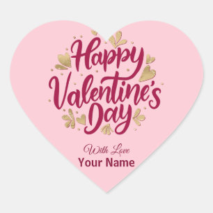 Romantic Valentine's Day Burgundy & Gold Heart Sticker