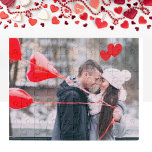 Romantic Valentine's Day Couple Red Heart Balloons Jigsaw Puzzle<br><div class="desc">Celebrate love with our enchanting personalised photo jigsaw puzzle featuring a couple kissing on a vibrant puzzle piece, surrounded by romantic red heart balloons. This delightful design captures the essence of Valentine's Day, making it the perfect gift for couples who cherish their special moments together. Personalise it with your own...</div>