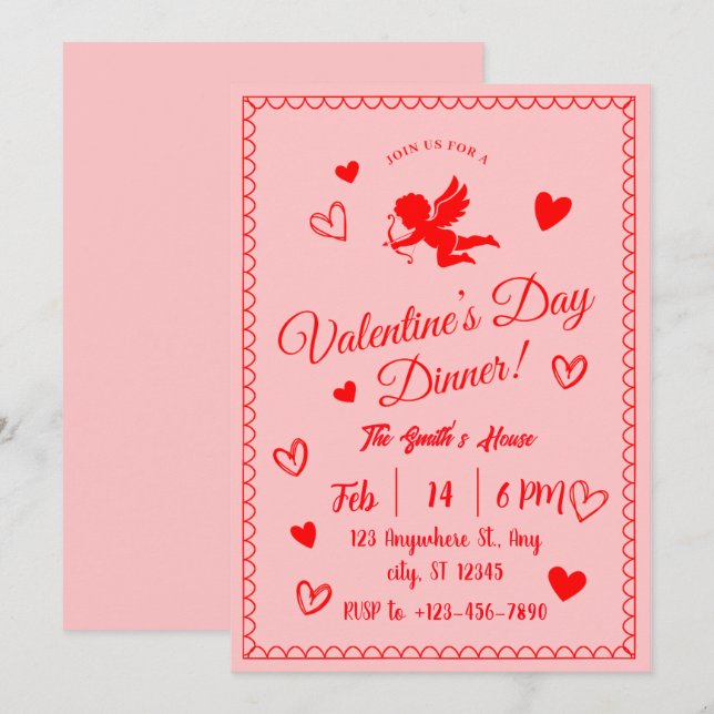Romantic Valentine's Day Dinner Invitation (Front/Back)