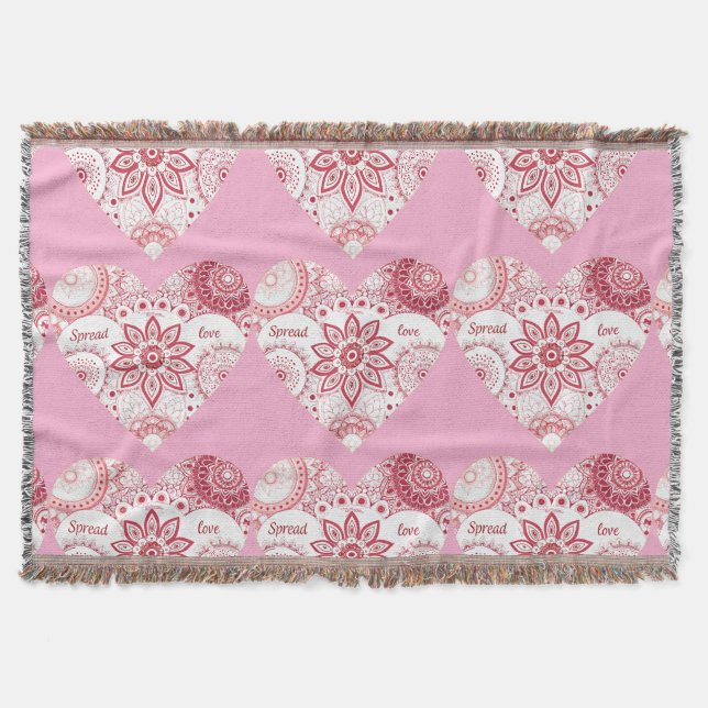 Romantic Valentine's Day Mandala  Throw Blanket (Front)