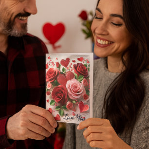  Romantic Valentine's Day Red Rose Holiday Card