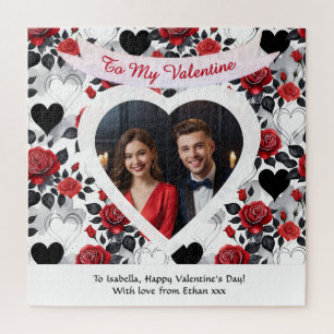 Romantic Valentine's Day Roses Hearts Personalised Jigsaw Puzzle