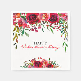 Romantic Valentine's Day Watercolor Floral Party Napkin