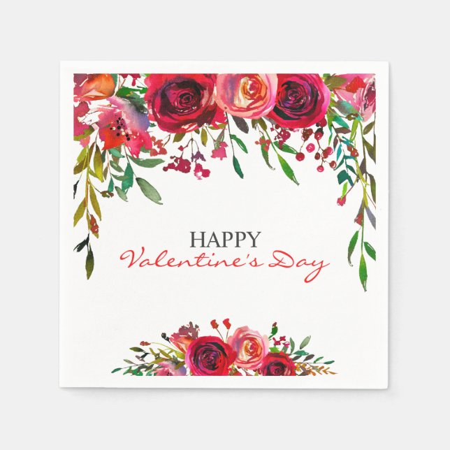 Romantic Valentine's Day Watercolor Floral Party Napkin (Front)