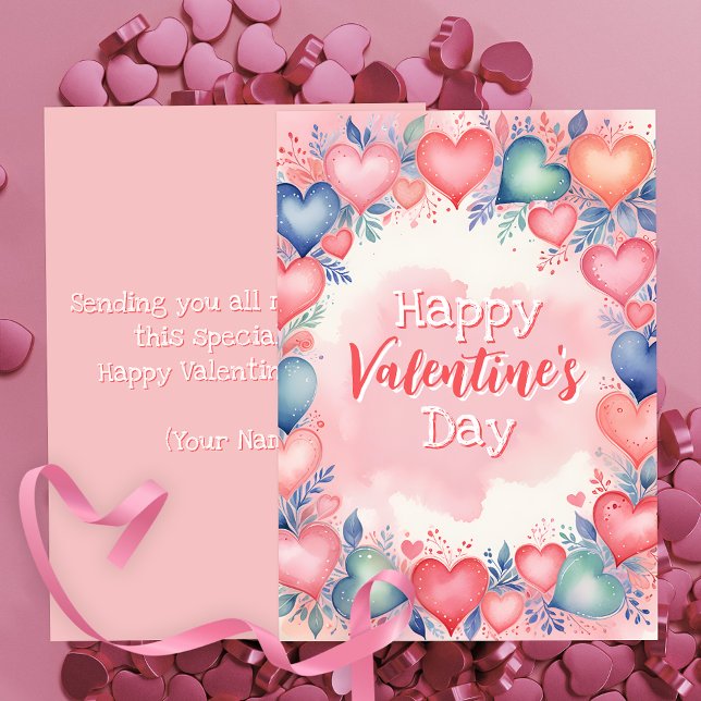 Romantic Valentine's Day Watercolor Hearts Card (Creator Uploaded)