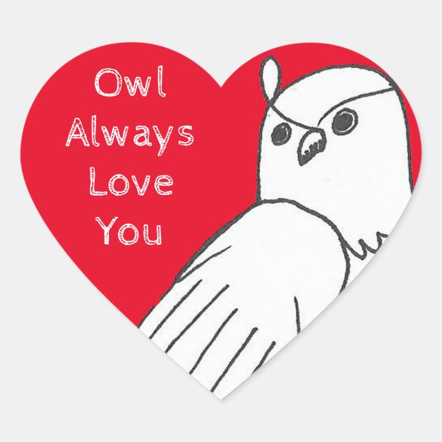 Romantic Valentine's Red White Owl Heart Sticker (Front)