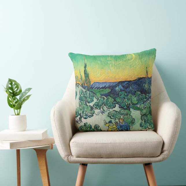 Romantic Van Gogh Couple Walking Under Moon Cushion (Chair)