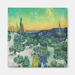 Romantic Van Gogh Couple Walking Under Moon Magnet