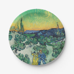 Romantic Van Gogh Couple Walking Under Moon Paper Plate