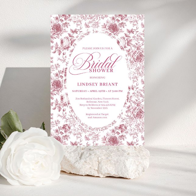 Romantic Velvet Rose Floral Toile Bridal Shower   Invitation (Romantic Velvet Rose Floral Toile Bridal Shower Invite)