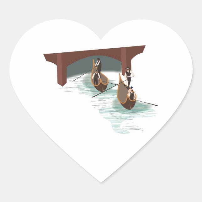 Romantic Venice Gondolas Wedding Hearts Heart Sticker (Front)