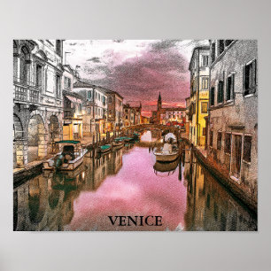 Romantic Venice Italy Gondola City view Poster
