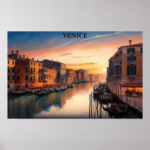 Romantic Venice Italy Sunset View Poster