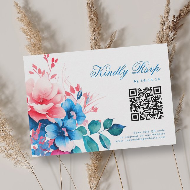 Romantic Vibrant Blue Floral Wedding RSVP QR (Romantic Vibrant Blue Floral Wedding RSVP QR)