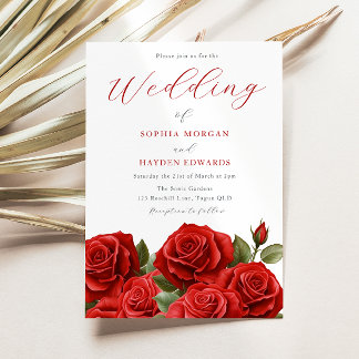 Romantic Vibrant Red Roses Wedding  Invitation