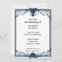 Romantic Victorian blue wedding invitation